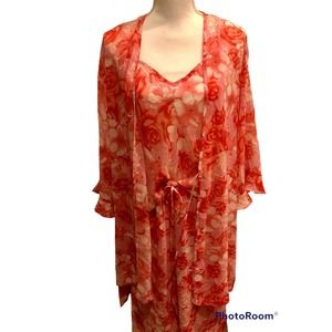 MURANO Sleepwear Pink Floral Sheer Slip Chemise Nightwear Set‎ 3 Pc Short Size L